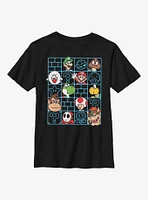 Nintendo Super Mario Character Wall Grid Youth T-Shirt