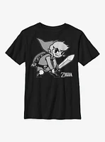 The Legend of Zelda Monochrome Link Fight Stance Youth T-Shirt