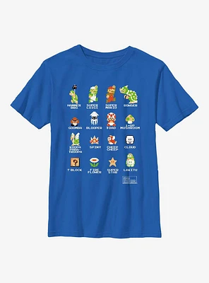 Nintendo Super Mario Pixel Characters Grid Youth T-Shirt