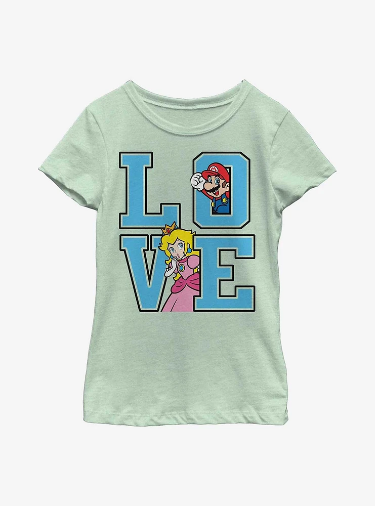 Nintendo Super Mario Love Collegiate Font Youth Girls T-Shirt