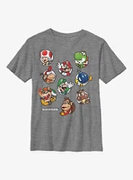 Nintendo Super Mario Scattered Head Icons Youth T-Shirt