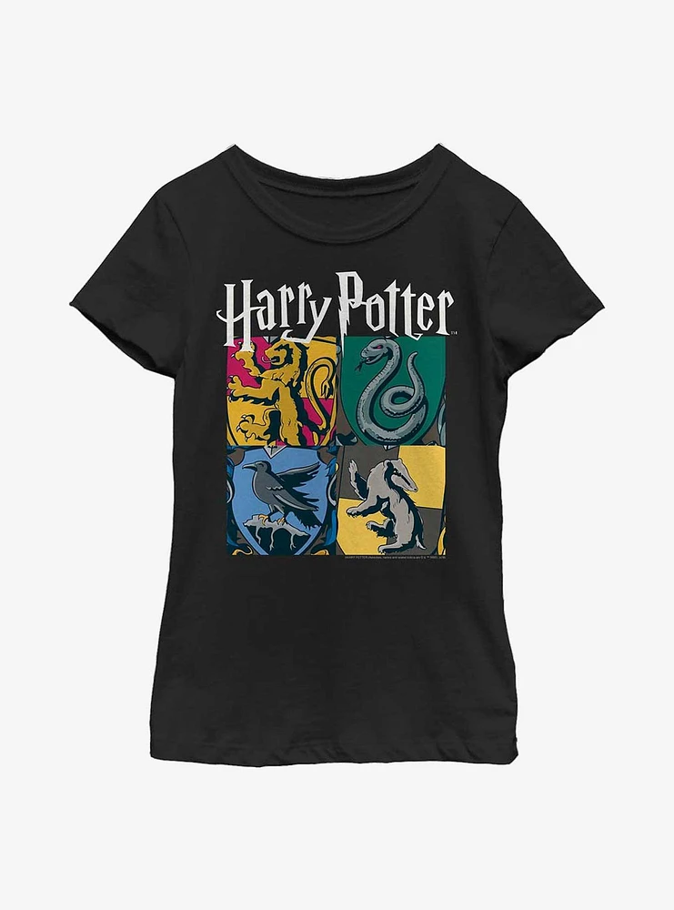 Harry Potter Houses Grid Youth Girls T-Shirt