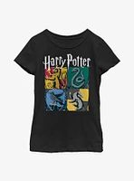 Harry Potter Houses Grid Youth Girls T-Shirt