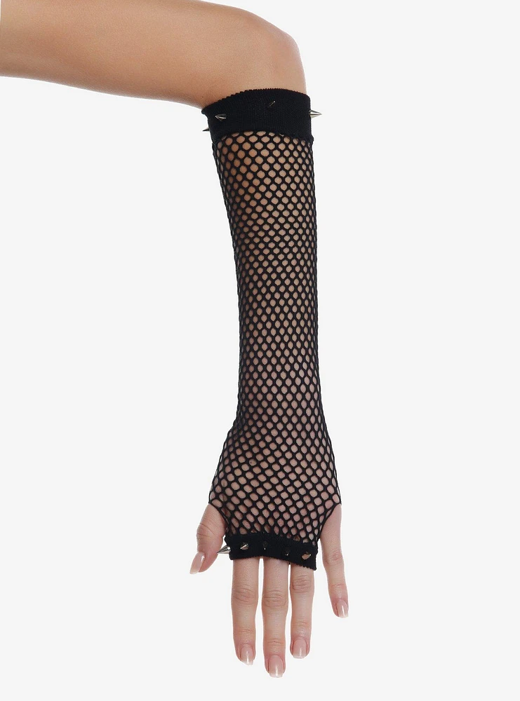 Black Fishnet Spike Stud Arm Warmers