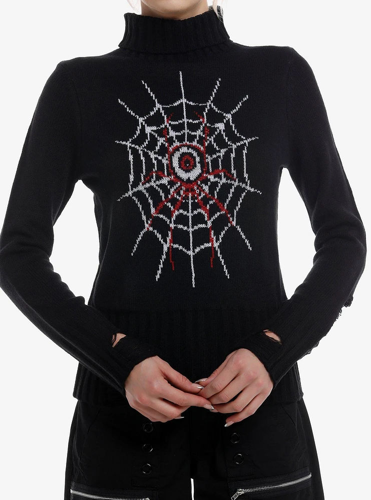 Social Collision Eyeball Spider Distressed Girls Turtleneck Sweater