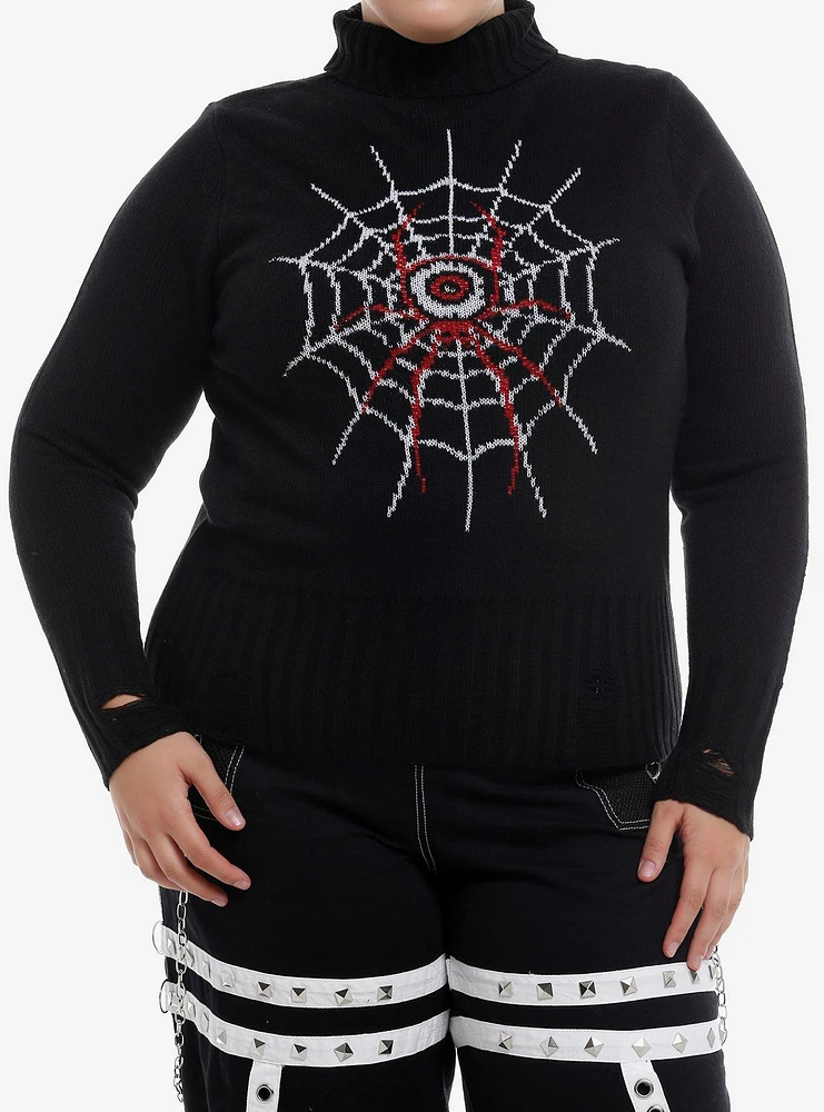 Social Collision Eyeball Spider Distressed Girls Turtleneck Sweater Plus