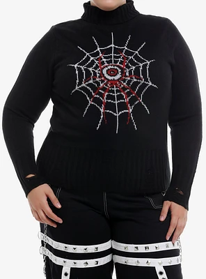 Social Collision Eyeball Spider Distressed Girls Turtleneck Sweater Plus