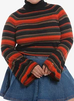 Sweet Society Orange & Brown Stripe Distressed Crop Girls Turtleneck Sweater Plus