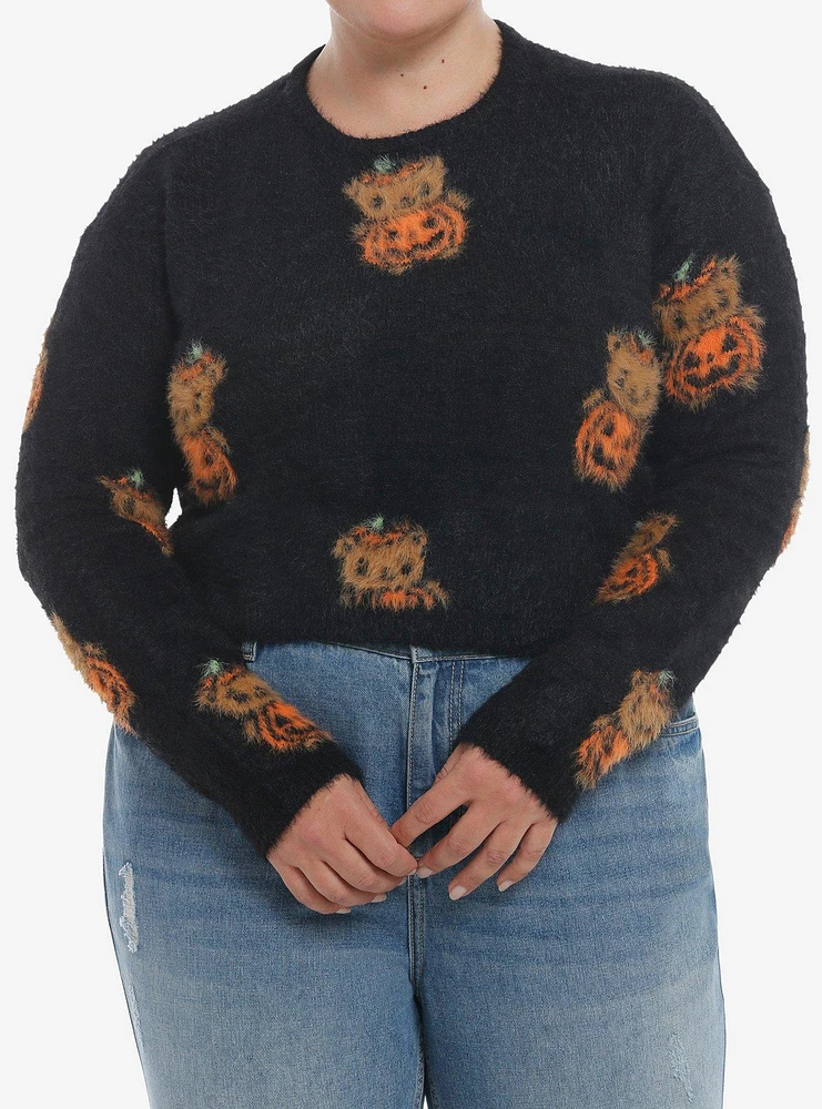 Sweet Society Teddy Pumpkin Girls Fuzzy Crop Sweater Plus