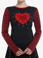 Social Collison Red & Black Stripe Ick Girls Long-Sleeve Top