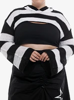 Social Collision Black & White Knit Hooded Bolero Girls Crop Shrug Plus