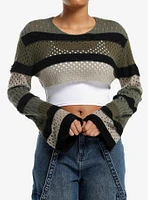 Social Collision Green Stripe Bolero Girls Crop Shrug