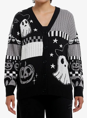 Sweet Society Black & White Ghost Patchwork Girls Cardigan