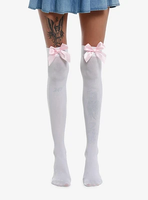 White & Pink Cat Paw Bow Thigh Highs