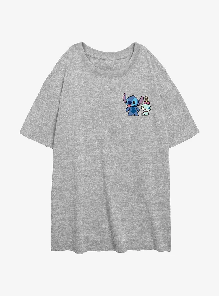Disney Lilo & Stitch And Lilttle Scrump Pocket Girls Oversized T-Shirt