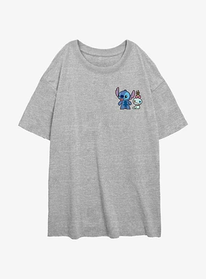 Disney Lilo & Stitch And Lilttle Scrump Pocket Girls Oversized T-Shirt