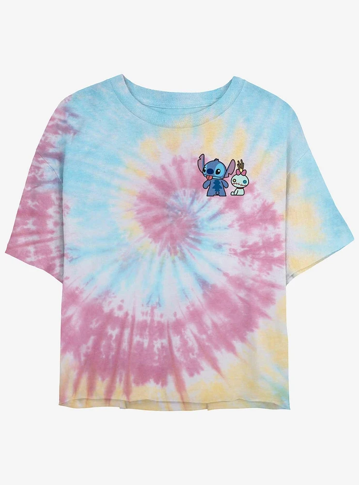 Disney Lilo & Stitch And Lilttle Scrump Pocket Girls Tie-Dye Crop T-Shirt
