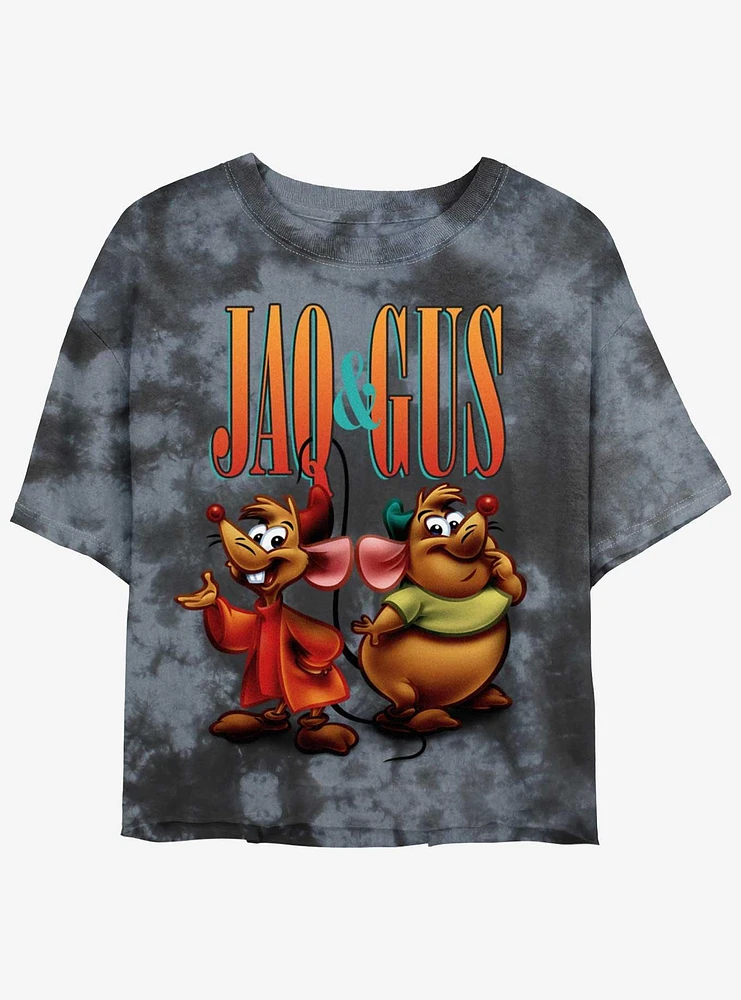 Disney Cinderella Gus And Jaq Pose Girls Tie-Dye Crop T-Shirt