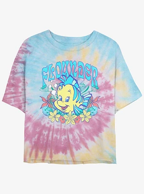 Disney The Little Mermaid Flounder Floral Wreath Girls Tie-Dye Crop T-Shirt