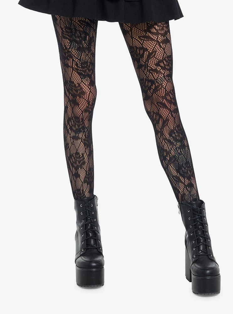 Leg Avenue Black Rose Fishnet Tights