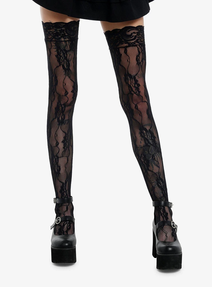 Leg Avenue Black Rose Lace Thigh Highs