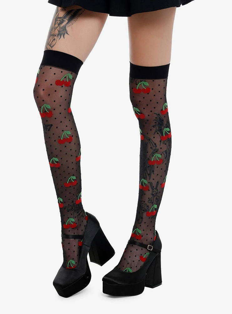 Leg Avenue Black Cherry Polka Dot Thigh Highs