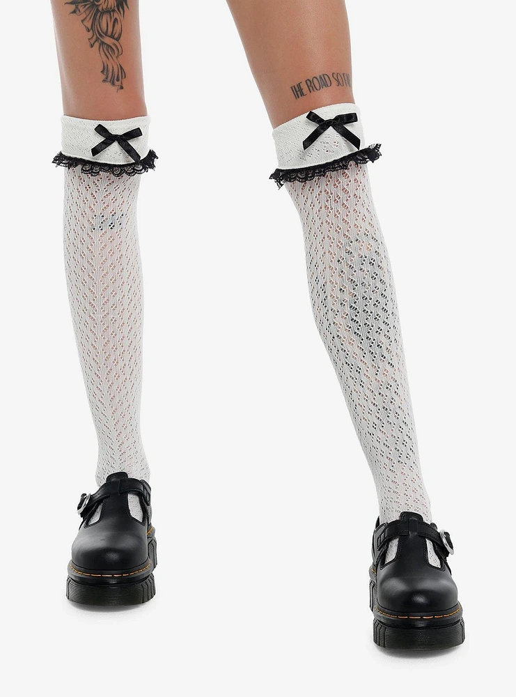 Leg Avenue Black & White Crochet Over-The-Knee Socks