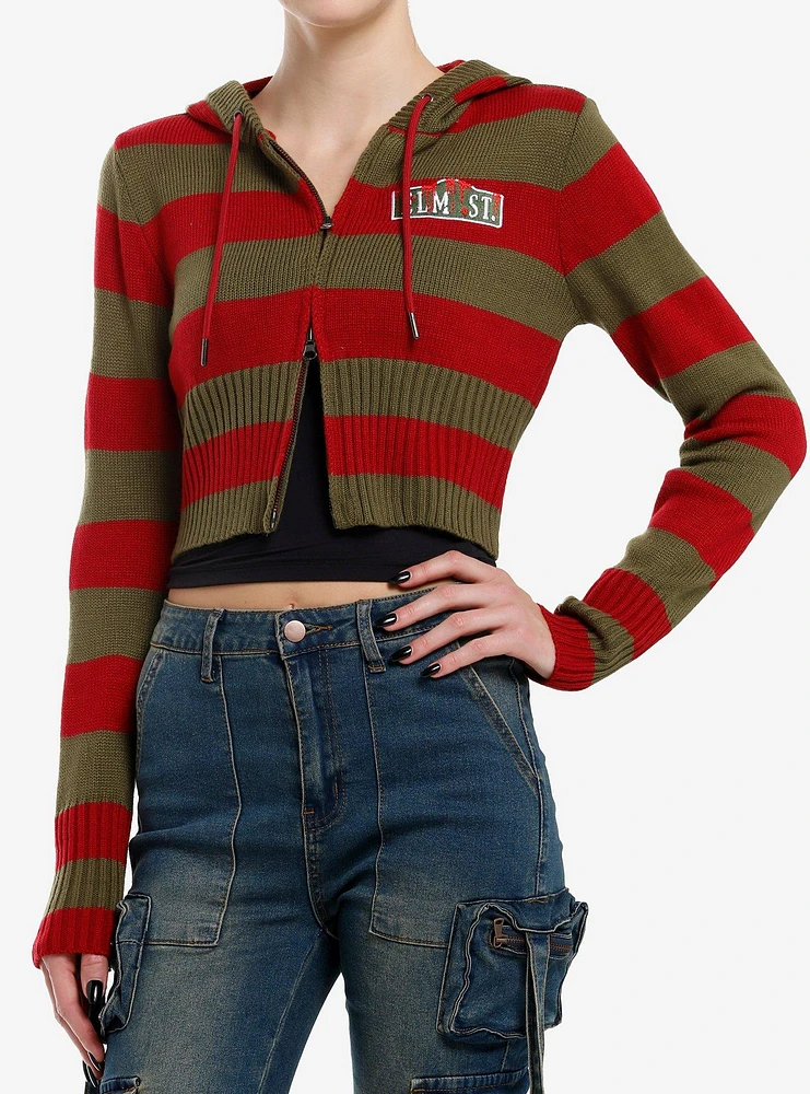 A Nightmare On Elm Street Stripe Girls Crop Knit Hoodie