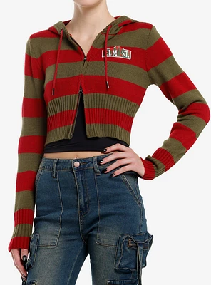 A Nightmare On Elm Street Stripe Girls Crop Knit Hoodie