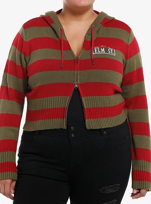 A Nightmare On Elm Street Stripe Girls Crop Knit Hoodie Plus