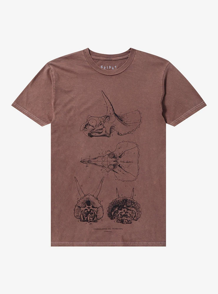 Triceratops Skull Mineral Wash T-Shirt By Friday Jr