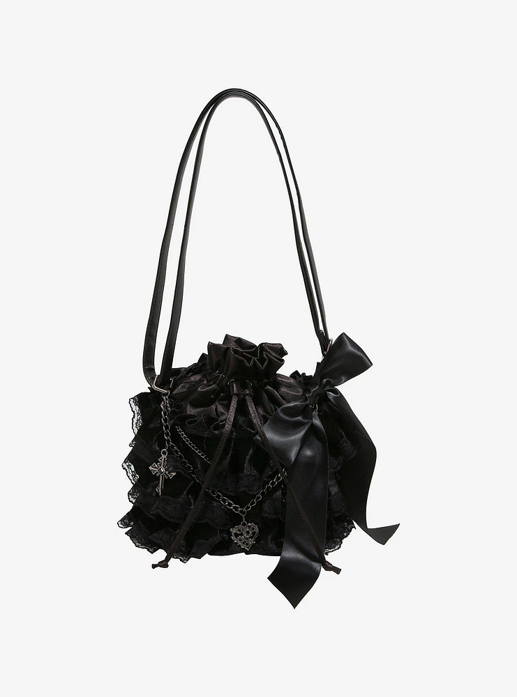 Black Ruffle Chain Bucket Bag Hot Topic Exclusive