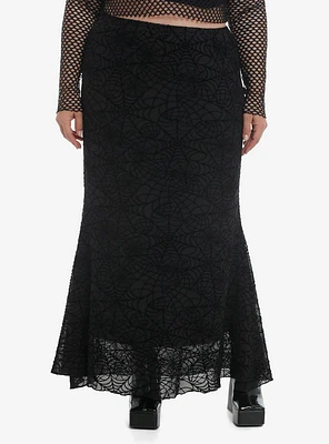 Cosmic Aura Black Velvet Spiderweb Maxi Mermaid Skirt Plus