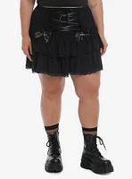 Cosmic Aura Black Lace-Up Ruffle Tiered Skirt Plus