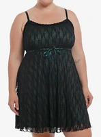 Social Collision Black & Green Lace Slip Dress Plus