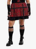 Social Collision Red Plaid Black Grommet Tiered Skirt Plus