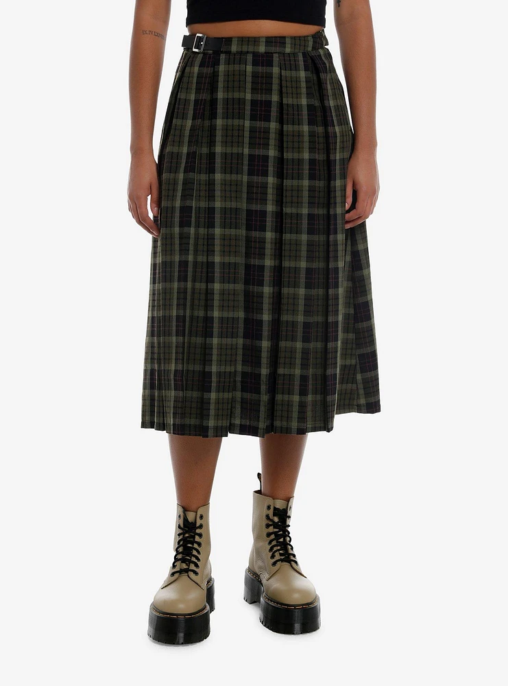 Thorn & Fable Green Plaid Midi Skirt