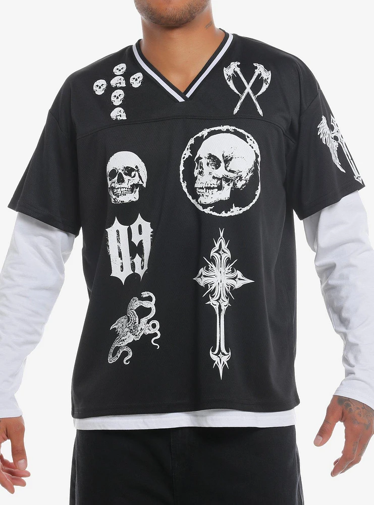 Social Collision Eternal Skulls Jersey Twofer Long-Sleeve T-Shirt