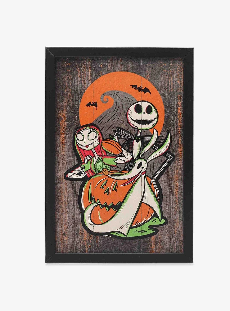 The Nightmare Before Christmas Jack, Sally, Zero Jack-O-Lantern Framed Wood Wall Decor