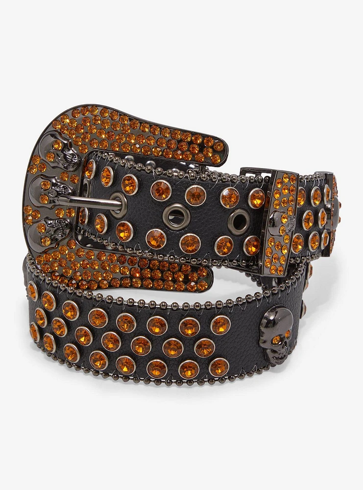 Orange Bling Skull Western Belt