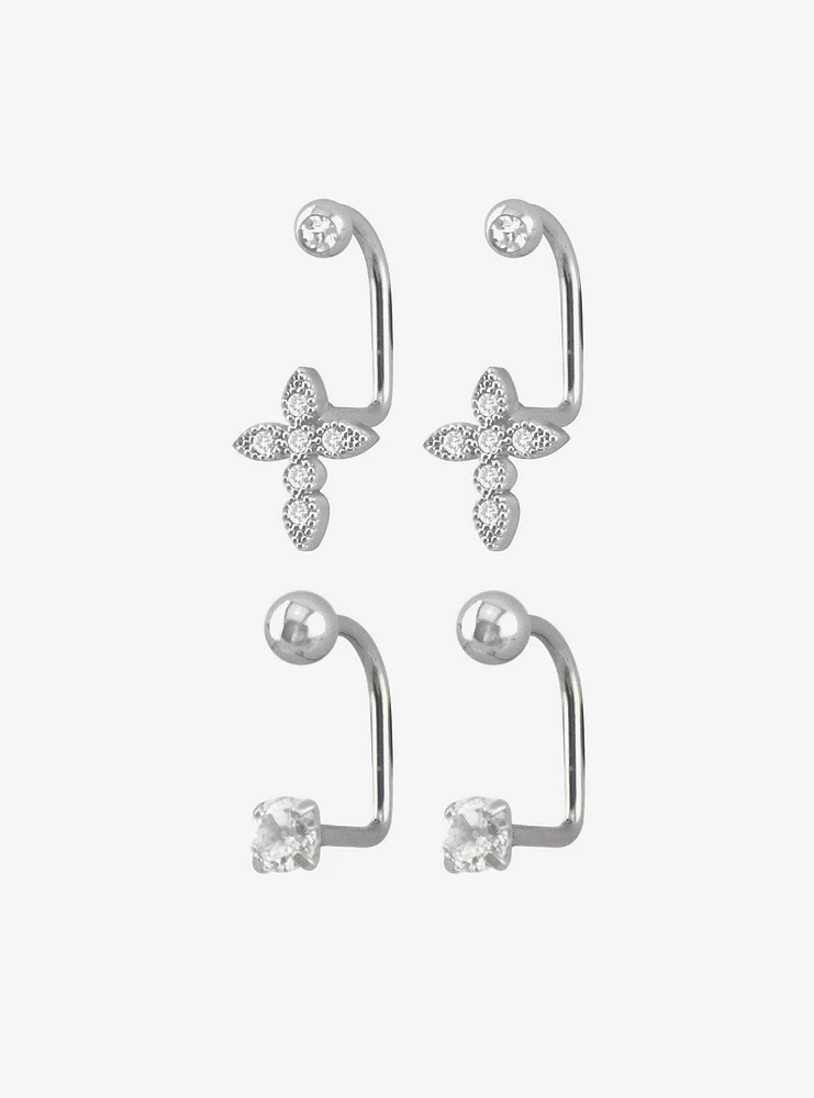 16G Steel Cross Bling Labret Hoop 4 Pack