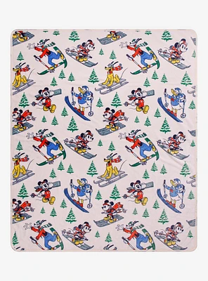 Disney Mickey Mouse & Friends Skiing Allover Print Fleece Throw - BoxLunch Exclusive