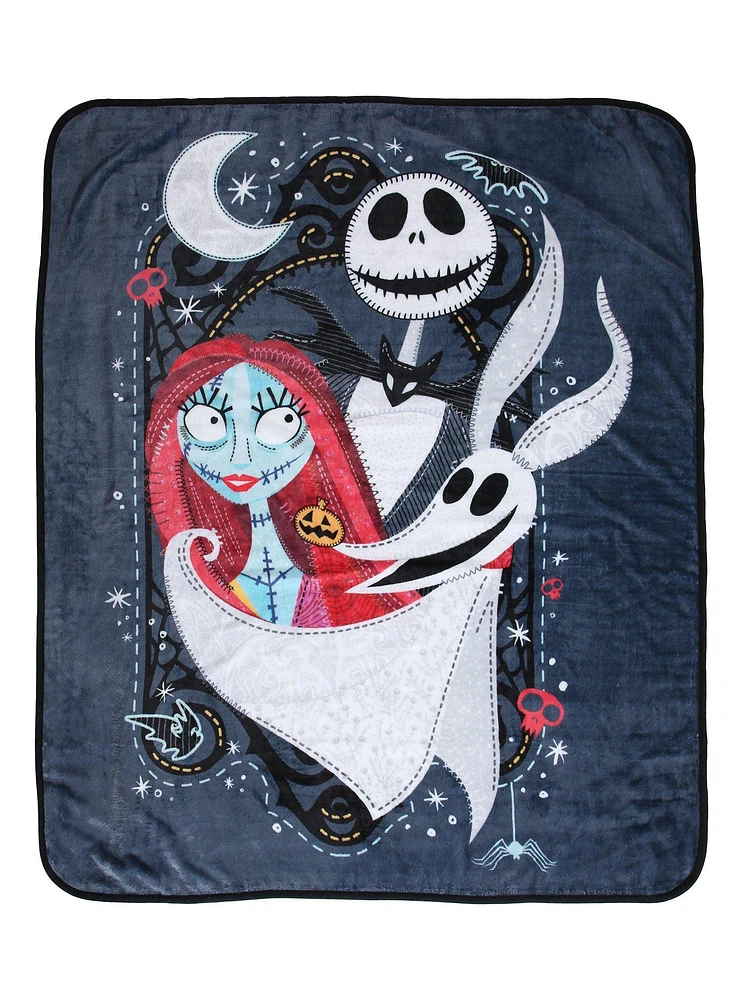 Disney The Nightmare Before Christmas Jack, Sally, & Zero Portrait Fleece Throw