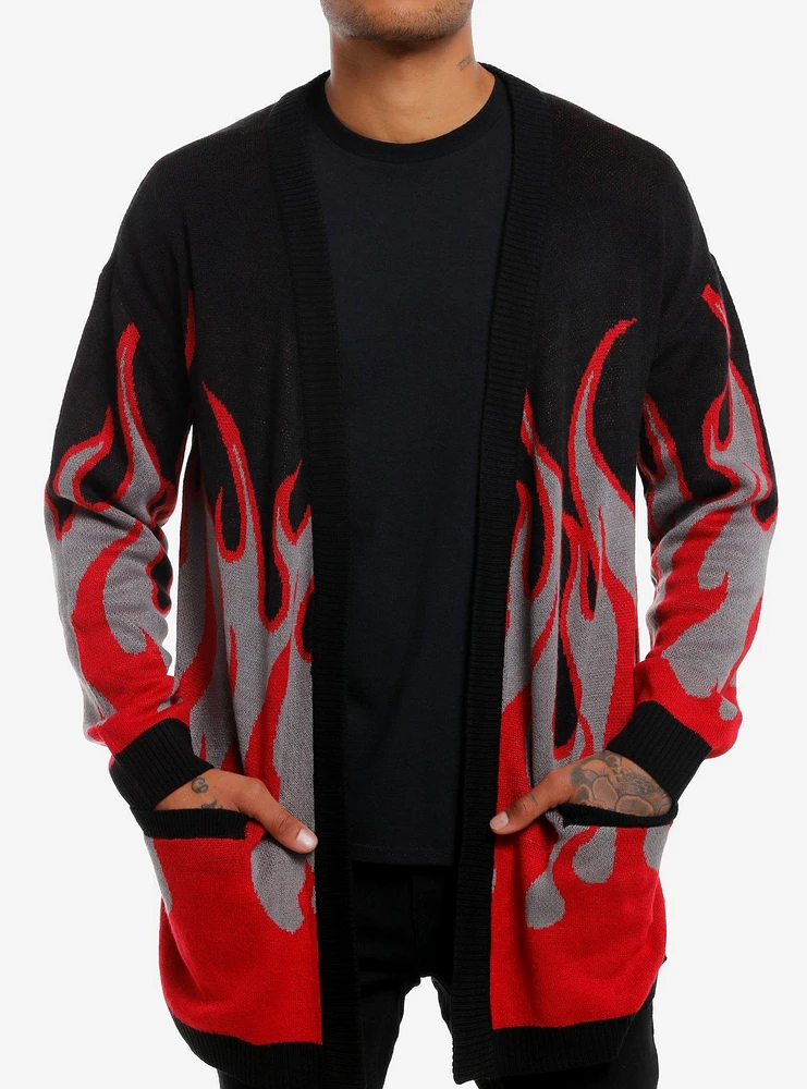 Social Collision Red & Grey Flame Cardigan