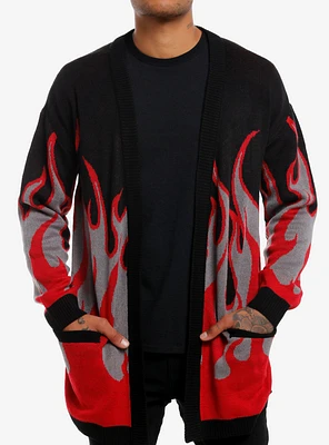 Social Collision Red & Grey Flame Cardigan