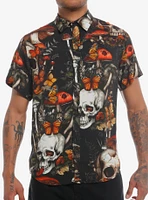 Skull Mushroom Garden Woven Button-Up