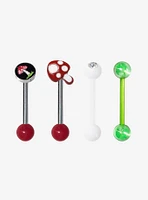 Steel & Acrylic Mushroom Tongue Barbell 4 Pack