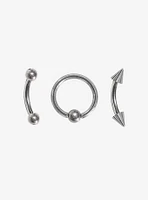 Steel Silver Hoop Barbell & Spike Eyebrow Barbell 3 Pack