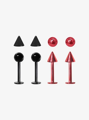 Steel Black & Red Lip Stud 4 Pack