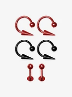 Steel Red & Black Lip Hoop & Stud 6 Pack